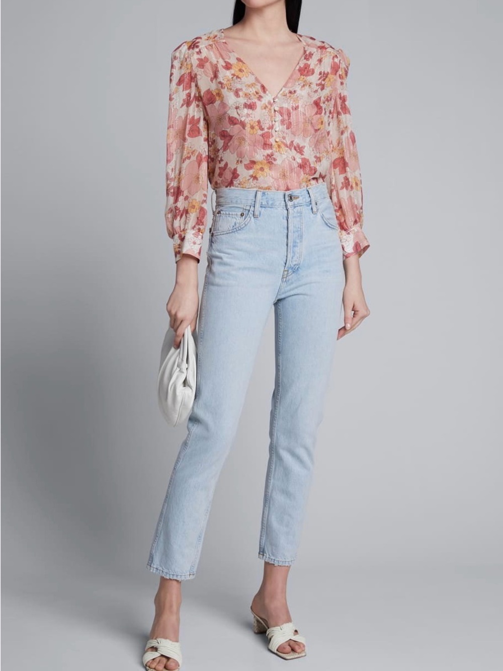 Veronica Beard Silk Blend Milan Floral Metallic Button-Front Top Blouse Size 6